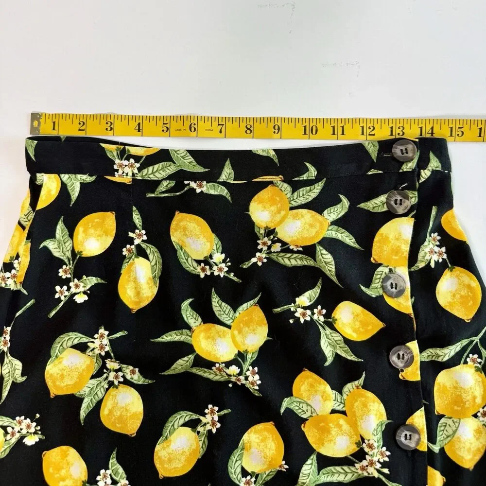 DIVIDED by H&M - Midi Skirt Women's Size 8 - Black Yellow Lemons Design Classic